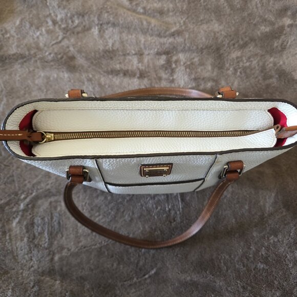 Dooney & Bourke Wexford Lexington Pebble Leather Tote Bag White Tan Handles Red - Picture 16 of 16
